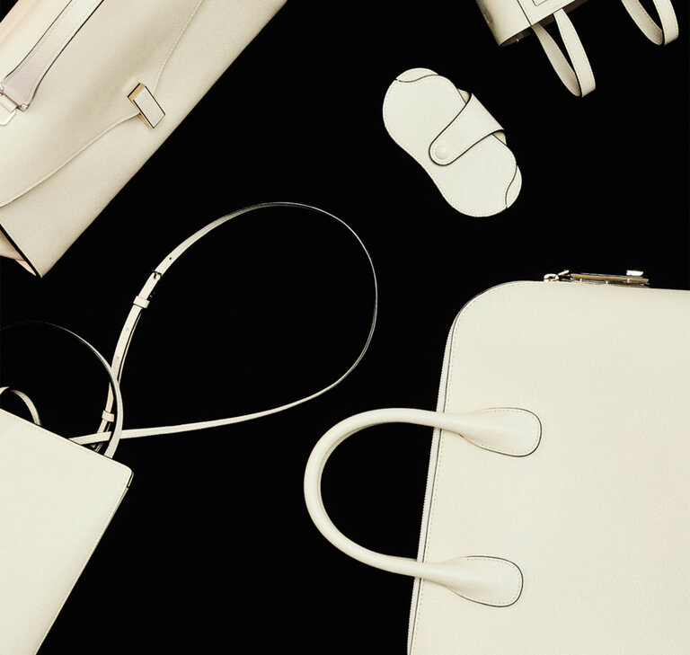 valextra leather goods in pergamena white